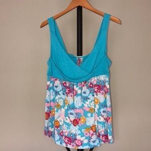 Anthropologie Turquoise and Floral Tank